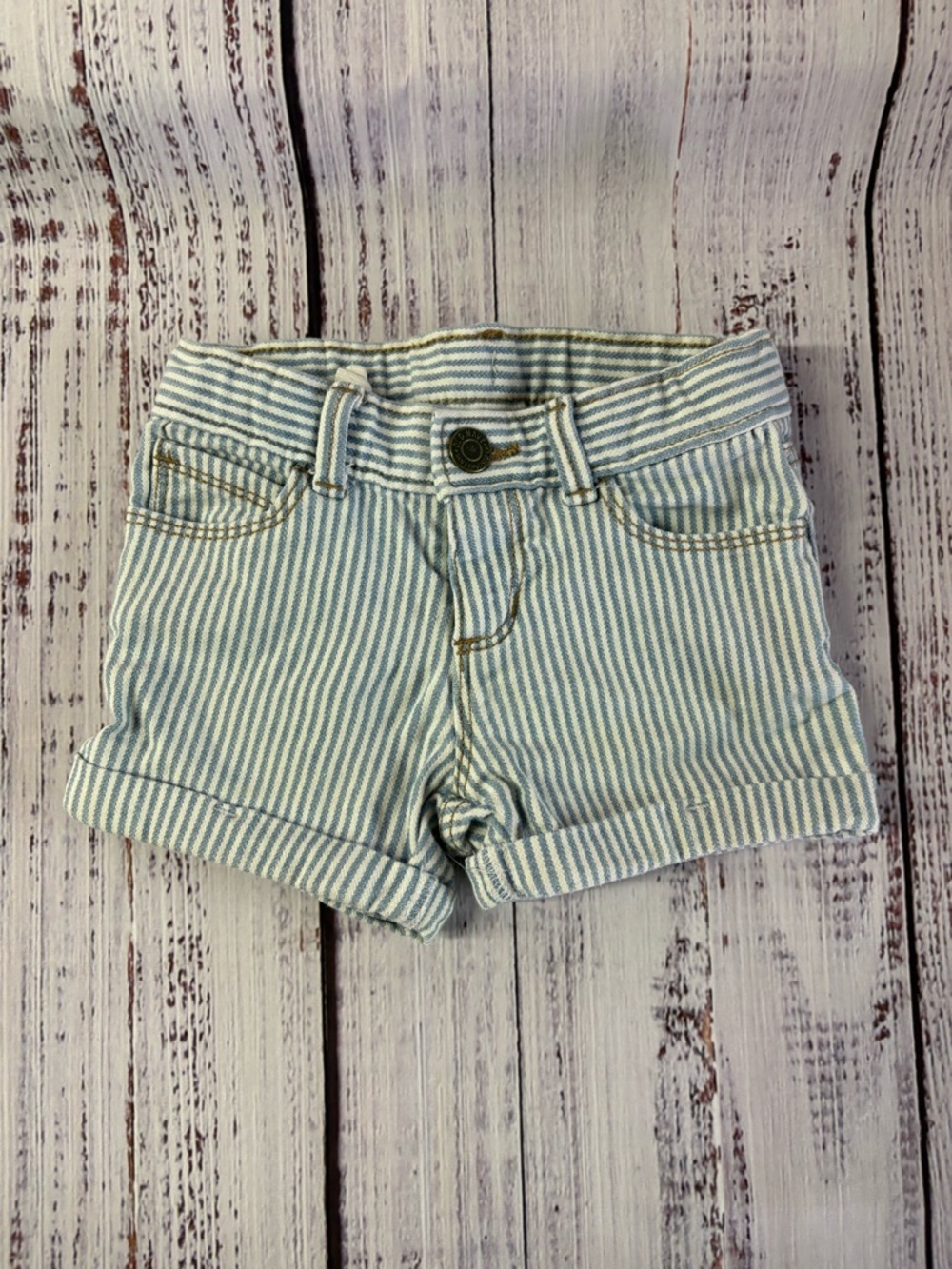 Old Navy Blue & White Striped Roll-Cuff Kids Shorts